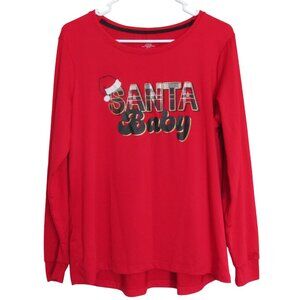 Santa Baby Christmas T Shirt‎ Womens Small 4-6 Red Long Sleeve Pullover Tee Top